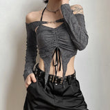 Fongt Summer Women's Solid Color One-Line T-Shirt-Outfit