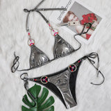 Fongt New Bikini Perms Silver Split Swimsuit Sexy Hand-Woven Crystal Diamond
