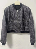 Temperament Leisure Spring New Style Retro Standing Collar Locomotive PU Imitation Leather Pilot Jacket Jacket-Outfit