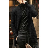 Fongt Men's Wear Long Sleeve Mixed Color Knit Pocket Cardigan Trench Coat