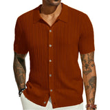 Fongt Men's Casual Knit Shirt Summer New Solid Color Jacket Men's Short Sleeve Lapel Collar Hollow Breathable Men's