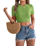 Fongt Shooting 2025 Spring And Summer Leisure Mahjong Short-Sleeved Knitted Jersey Holiday Short Umbilly Tops Women's Clothing
