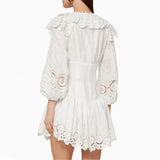 New Arrive White Dot Lace Dress Women Summer Sexy V-neck Lantern Sleeve Ruffles Hollow Out Embroidery Dresses Boho