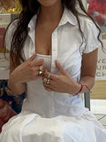 Vintage Slim Waist V Neck Short Sleeve