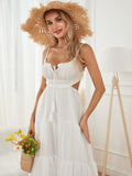 Ruched Tie-Up Strappy Maxi Dress-Outfit