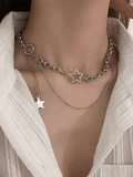Rhinestone Star Decor Layered Chain Necklace-Outfit