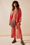 Women's Autumn Knitting V-Neck Long Sleeve Jacket Loose Casual Pants Leg Trousers Two-Piece Set-Outfit
