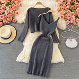 2023 Loose Round Collar Slim Short Knit Top Two Suit Slip Vest Dress Slim Dress-Outfit