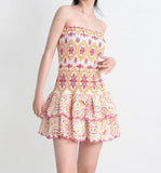 Embroidered Design Tube Ruched Mini Dress-Outfit