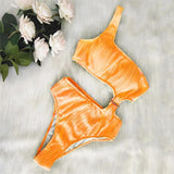 Fongt New Solid Color One-Shoulder One-Piece Swimsuit Sexy Ladies