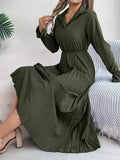 Shooting 2025 Autumn And Winter Leisure Collar Button Long Sleeves To Close The Waist 100 Folded Long Skirt Women's