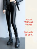 Leggings Women Warm Leather High Waisted Strengthed Thick Velvet Black Slimming Faux Pu Leather Leggings for Women-Outfit