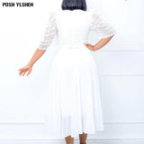 Sexy Chiffon Patchwork African Dresses for Women 2022 Summer Clothes Long Dress Party White Black Elegant Belt Robe Longue