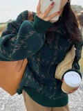 Houndstooth Crew Neck Knit Sweater-Outfit