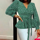 Deep V-Neck Leopard Print Belted Fashion