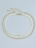 2Pcs Heart Faux Pearl Necklace-Outfit