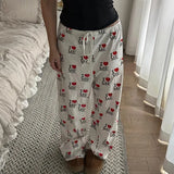 Fongt Cloth Forget Street Love Print Straight Knitted Trousers Loosely Tied With H-Hops Casual Trousers