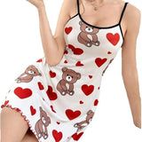Fongt Hot New Pajamas Set Women's Milk Silk Pajamas Sling Skirt Cute Print Source
