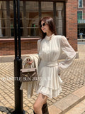 Fongt Xixi 2025 Autumn New White Standard Temperament High-Necked Long-Sleeved Plus Velvet Dress High-End Short Dress Women 88455