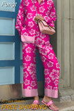 Autumn Vintage Pants Outfits Elegant Turn Down Collar Lady Casual Matching Set 2023 Women Printing Loose Two Pieces
