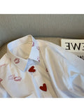 Long Sleeve Loose Shirts For Women Solid Lipstick Printing Heart Button Tops Loose Streetwear All-match Oversizes