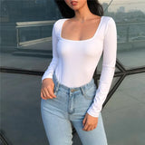 Long Sleeve Knitted Skinny Bodysuit Women Winter Autumn Winter Solid Square Collar White Black clothing Body Top Jumpsuit