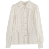 Shirts Women Lace Designed Leisure Solid Gentle Vintage French Style Elegant Office Ladies Fashion