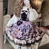 Victorian Lolita Jsk Dress Girl Halloween Cosplay Cat Ears Hooded Cloak Strap Dress Gothic Women Fashion Kawaii Dresses-Outfit