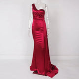 Shoulder Padded Sexy Satin Maxi Evening Party