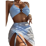 Fongt Split Swimsuit Female Solid Color Sexy Swimsuit Three-Piece Hanging Neck Three-Point