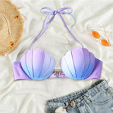 Push Up Bra Gradient Seashell Bikini Swimsuit Top Mermaid Swim Tops Push Up Bathing Suit Tops Without Boys Swimming Shorts-Outfit