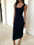 Fongt Tight Square Collar Dress Sleeveless Solid Color 2024 Summer Sexy Long Knit