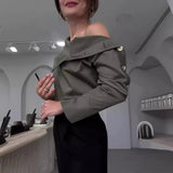 Fongt 2023 New Fashion Solid Color High Neck Inclined Shoulder Suit Female-Outfit