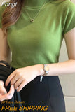 Turtleneck Summer Short Sleeve Korean Style Sweater Knitted Pullover Women Sweaters Basic Thin Tops Pull Femme Jumper