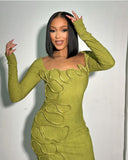Fongt Spring And Summer New Folding Personality Twist Rope Decoration Collar Long Sleeve Long Sleeve Long Dress LX0156