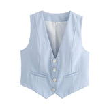 Fongt Summer New Women's Street Fashion Leisure Vest 15 Color V Collar Vest