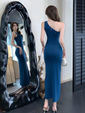 Pat Yujie Style Temperament, Sexual Oblique Shoulder Dress, Advanced Sense, Slim, Hip-Covered Knitted Dress-Outfit