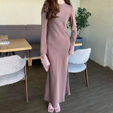 Fongt Women's New French Elegant Solid Color Round Collar Closed Waist Long Sleeve Temperament Winter