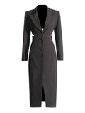 Spring 2025 New Fashion Temperament V-Neck Belt Design Single-Dlong Buckle Long Blazer