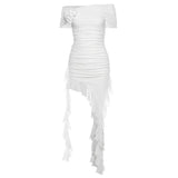 Fongt Summer Women's Solid Color Slim High-Waist Fashion One-Line Collar Strapless Dress-Outfit