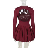 Long Sleeve Puff Baloon Fit Mini Dress-Outfit