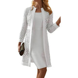 Fongt New Women's Color Lace Dress Two Coat