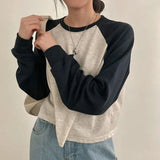 Raglan Contrast Color Long Sleeve Tee-Outfit