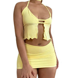 Y2K Streetwear Bodycon Outfits Women Solid Halter Backless Crop Tops Cutout Wrapped Skirts Sexy Ladies Clothing Set