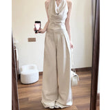 Fongt Neck Collar Vest Temperament High-End Blouse Broad Leg Slack Feel To Wear Suit