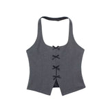 Fongt Women's Clothing 2025 Spring New Bow Ornament Hanging Neck Top