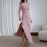 Fongt 2025 New Women's Fashion Sexy Slim Slim Open Fork Dress Dress