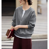 Fongt Spring And Autumn New Loose Gas Coat Ankola Red College Wind Splicing Fake Two Knitted Shirt Women