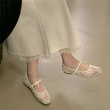 Fongt White Mesh Embroidered Flat Sole Women's New Spring And Summer Fairy Style With Skirt Gentle Style Mary Precious Shoes