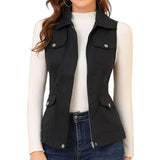 Fongt New Single Women's Vest Cardigan Zipper Jacket Multi-Pocket Solid Color Sleeveless